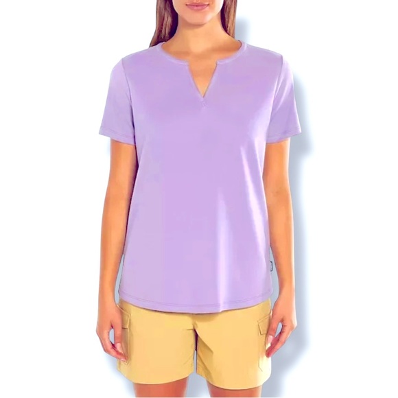 NWT Eddie Bauer Size M Lavender V-neck Short Sleeve Curved Hem 100% Pima Cotton - Picture 3 of 6
